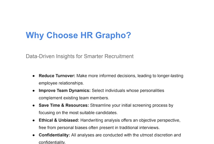 provide handwriting analysis reports for HR recruitment